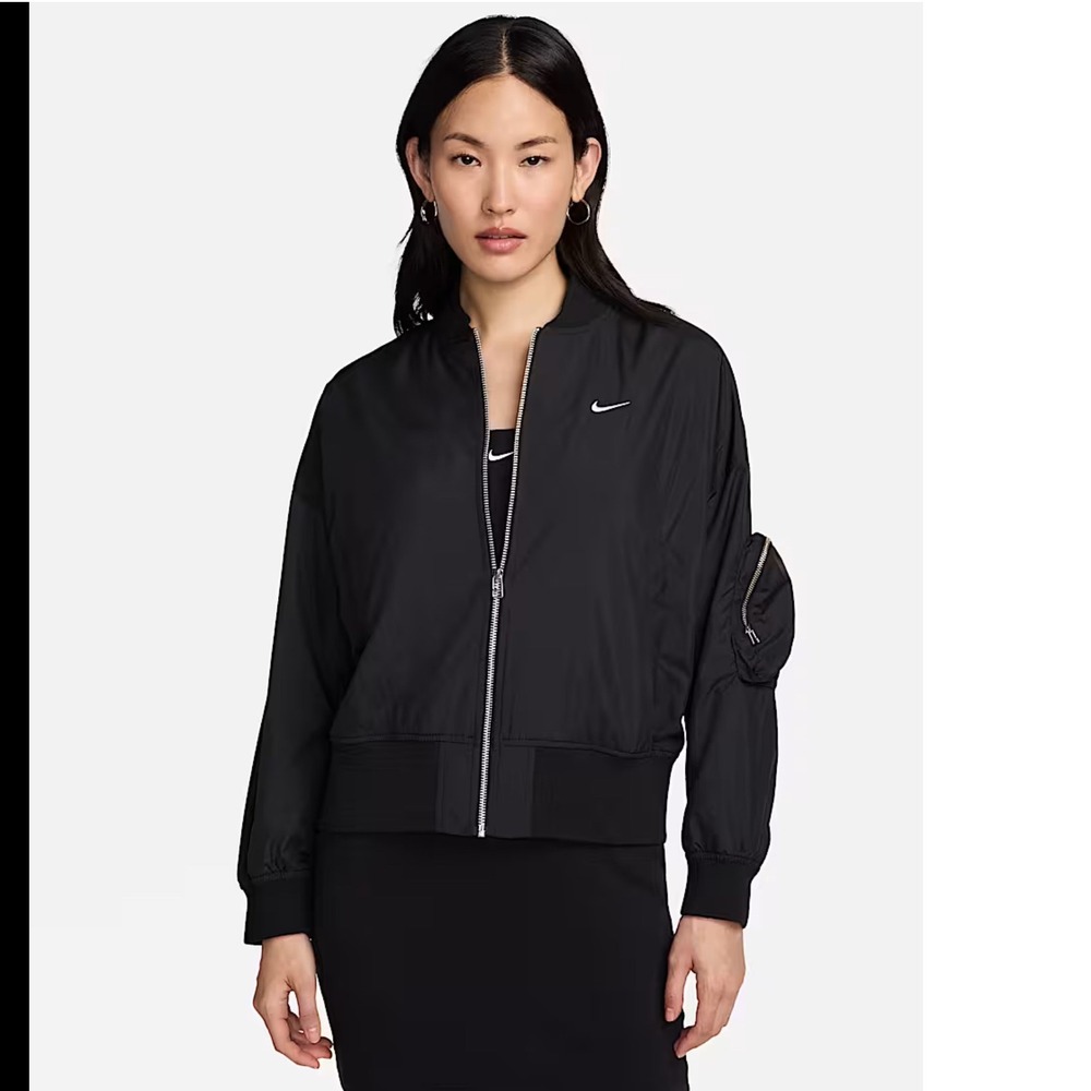 NWT Nike Sportswear Essential Oversized Bomber Jacket Black‎ Womens Size M
